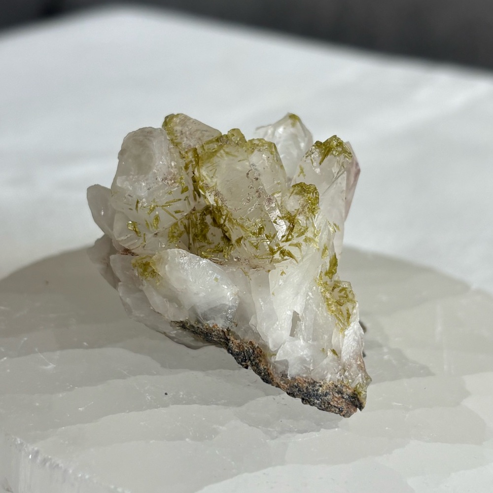 Epidote on quartz cluster